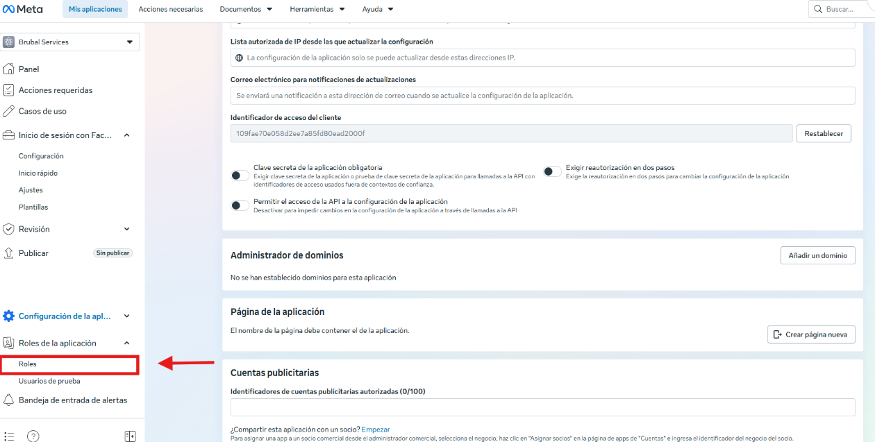 Menú Roles de la aplicación → Roles